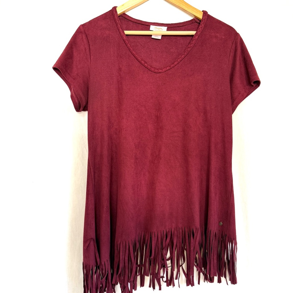 Wrangler Fringe Hem Faux Suede Burgundy Top
